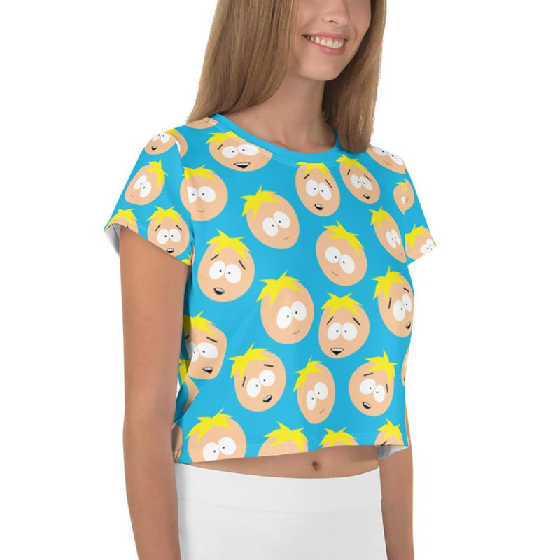 South Park Butters Faces Women's All-Over Print Crop T-Shirt