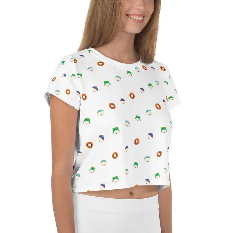 South Park Character Faces Women's All-Over Print Crop T-Shirt
